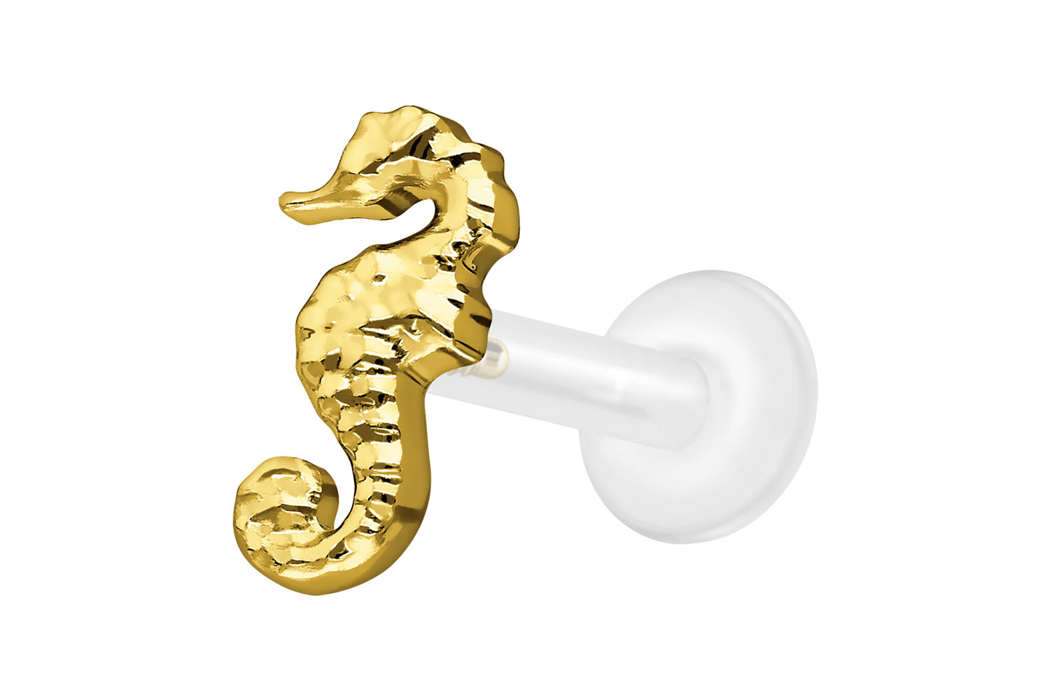 PTFE Labret Piercing mit Innengewinde + Titan-Aufsatz SEEPFERDCHEN